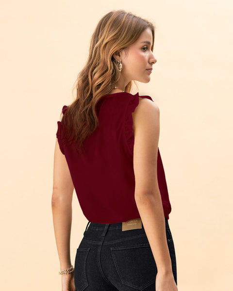 Blusa manga sisa cuello en V con boleros en mangas#color_c33-vino-oscuro