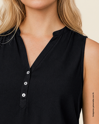 Blusa manga sisa abotonable#color_700-negro