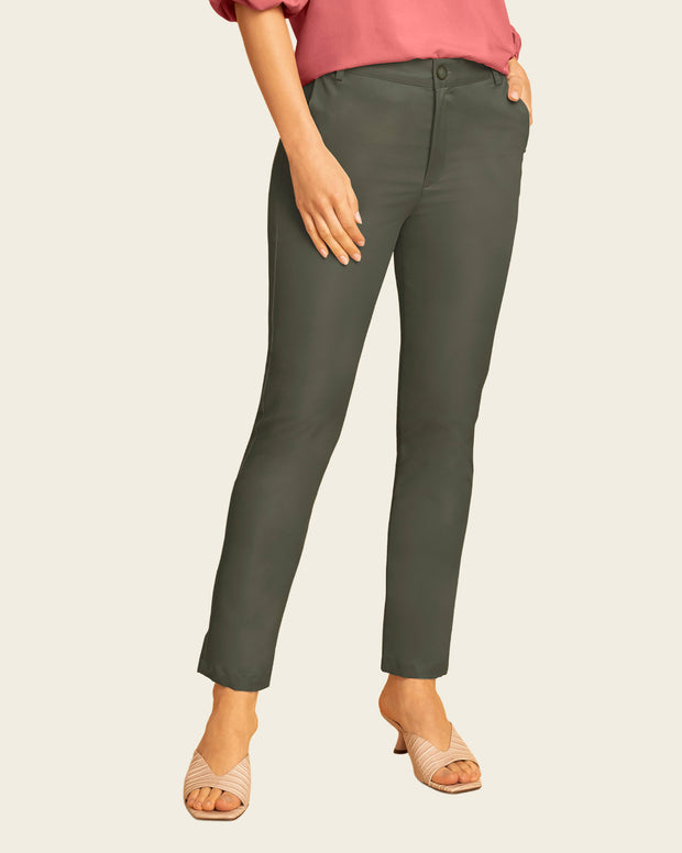 Pantalón skinny de tiro medio con bolsillos delanteros funcionales