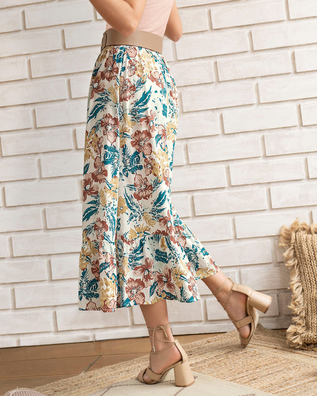 Falda larga amplia con elástico en cintura#color_001-marfil-estampado-flores