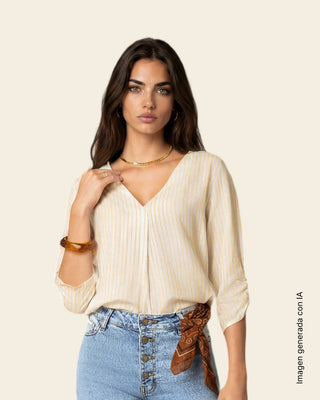 Blusa fluida con manga 3/4 recogida#color_269-rayas