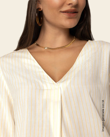 Blusa fluida con manga 3/4 recogida#color_269-rayas