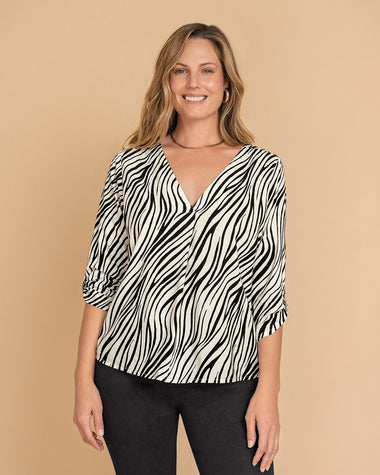 Blusa manga 3/4 con charretera no funcional#color_008-cebra