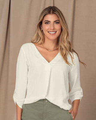 Blusa manga 3/4 con charretera no funcional#color_018-marfil