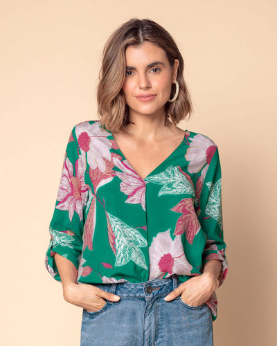 Blusa manga 3/4 con charretera no funcional#color_186-flor-rosa