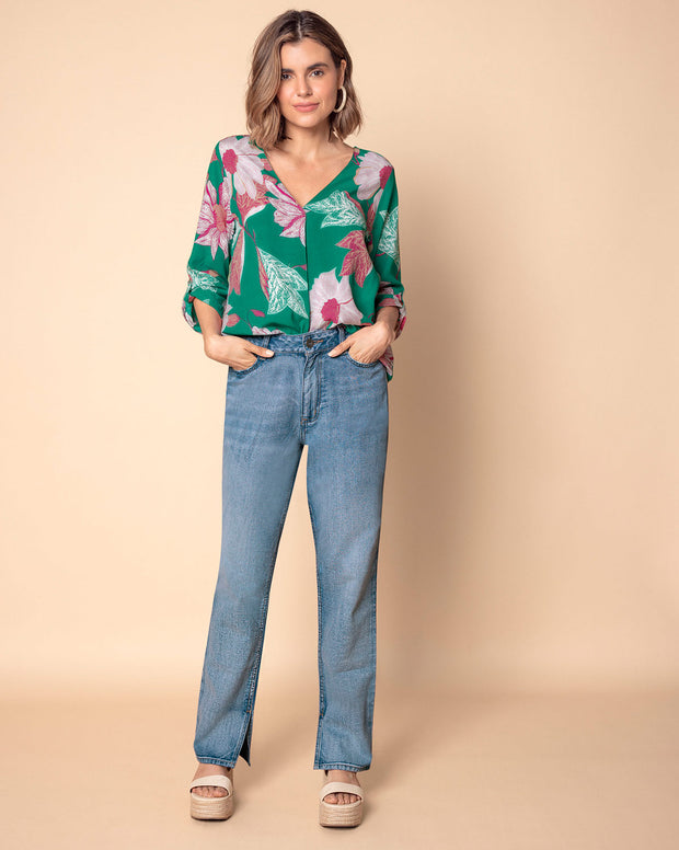 Blusa manga 3/4 con charretera no funcional