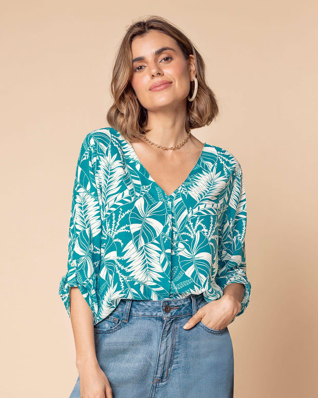 Blusa manga 3/4 con charretera no funcional