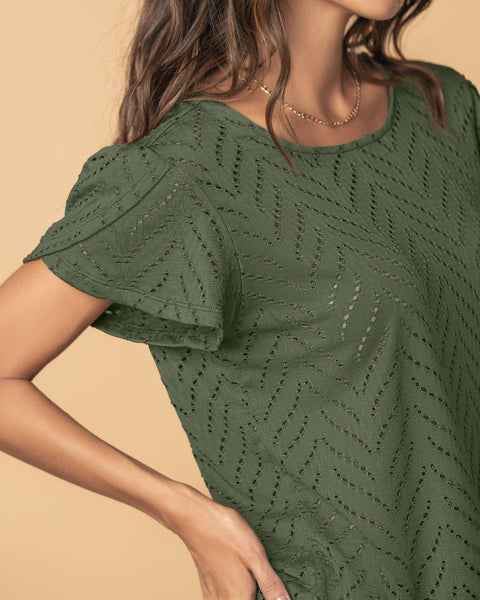 Camiseta manga corta con detalles en ojalillo#color_068-verde-claro