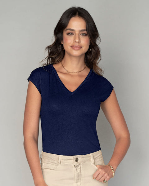Camiseta manga corta con cuello en V para mujer Leonisa Colombia