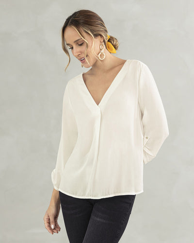 Blusa manga 3/4 con charretera en puños#color_018-marfil