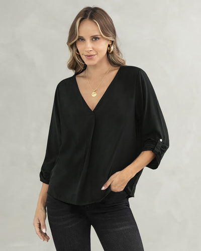 Blusa manga 3/4 con charretera en puños#color_700-negro