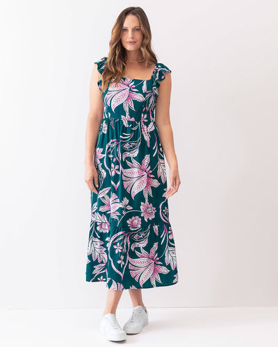Vestido largo estampado con bolero en mangas#color_012-verde-estampado