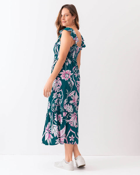 Vestido largo estampado con bolero en mangas#color_012-verde-estampado