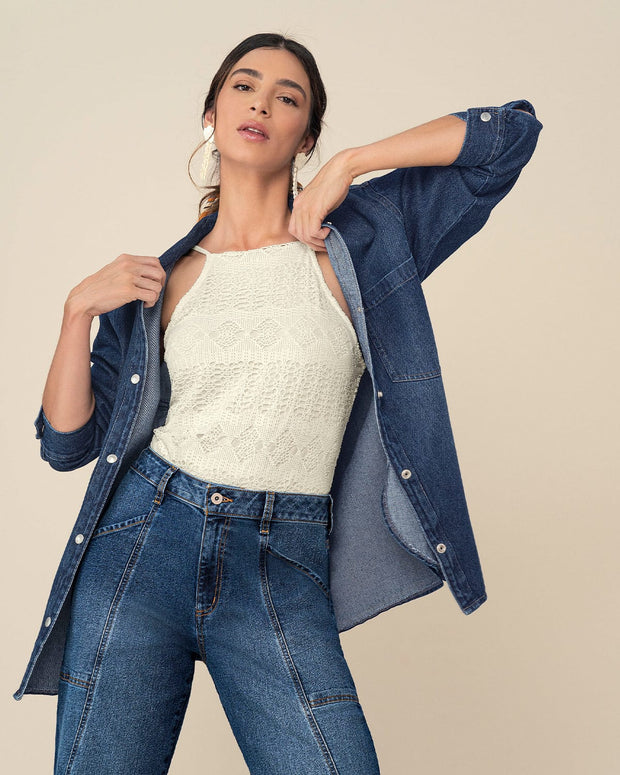 Chaqueta manga larga oversized con cuello camisero