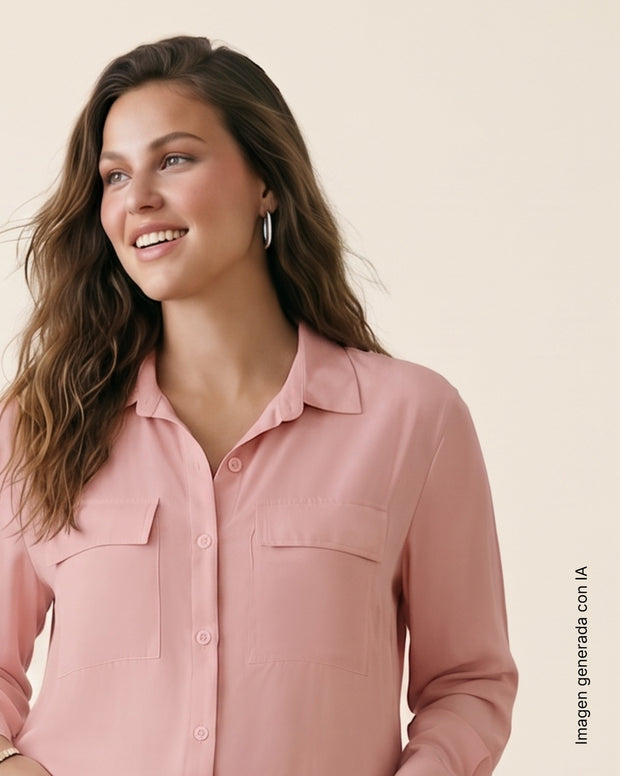 Blusa liviana manga larga con bolsillos