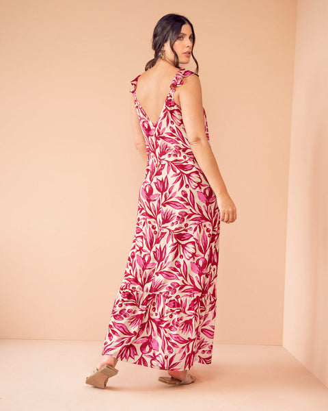 Vestido largo con boleros en hombros#color_145-estampado-fucsia