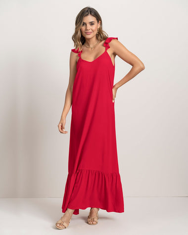 Vestido largo con boleros en hombros#color_302-rojo