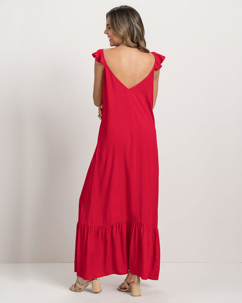 Vestido largo con boleros en hombros#color_302-rojo