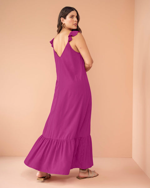 Vestido largo con boleros en hombros#color_313-rosado-fuerte