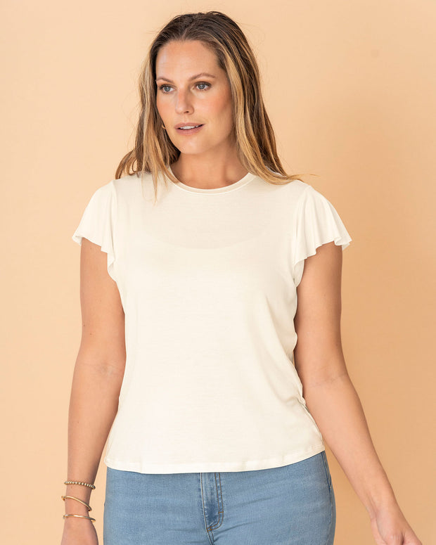 Camiseta manga corta con cuello redondo y boleros en mangas