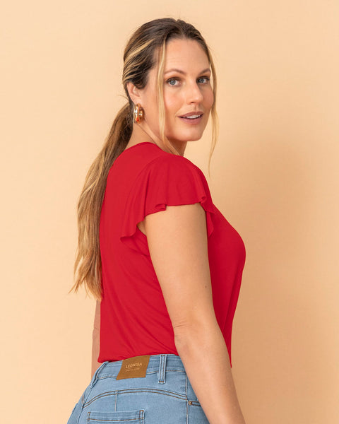 Camiseta manga corta con cuello redondo y boleros en mangas#color_340-rojo