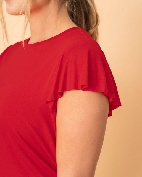 Camiseta manga corta con cuello redondo y boleros en mangas#color_340-rojo