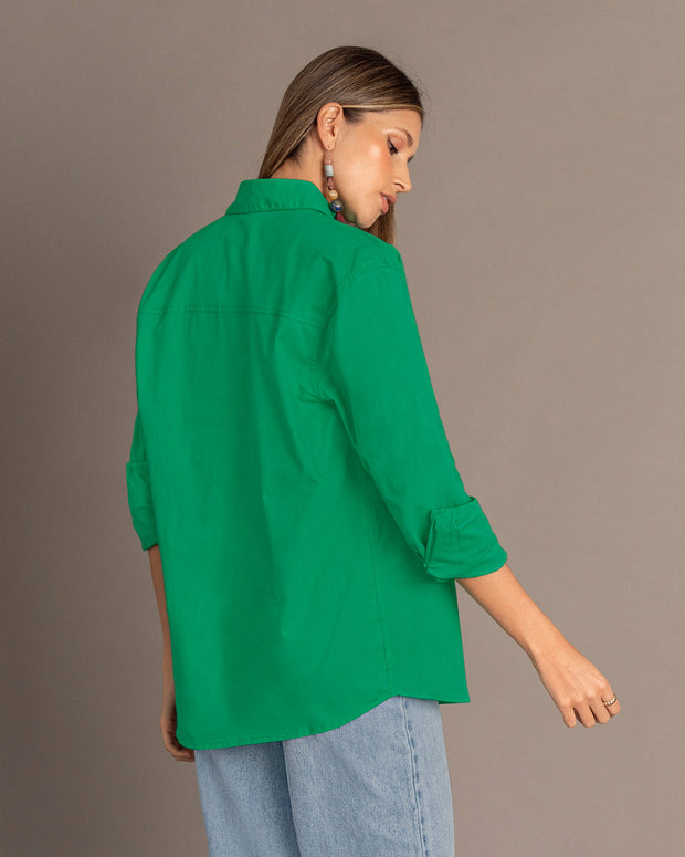 Blusa manga larga oversize con perilla funcional#color_632-verde