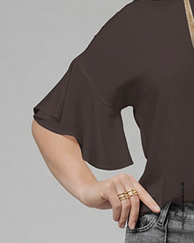 Blusa manga corta con boleros y cuello alto
