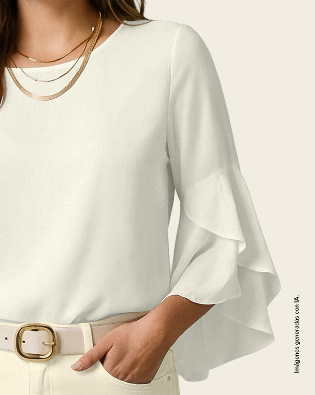 Blusa manga corta con cuello redondo y bolero en mangas