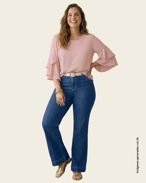 Blusa manga corta con cuello redondo y bolero en mangas