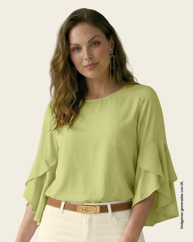 Blusa manga corta con cuello redondo y bolero en mangas