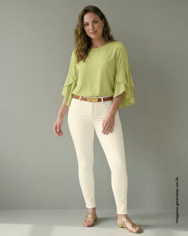 Blusa manga corta con cuello redondo y bolero en mangas