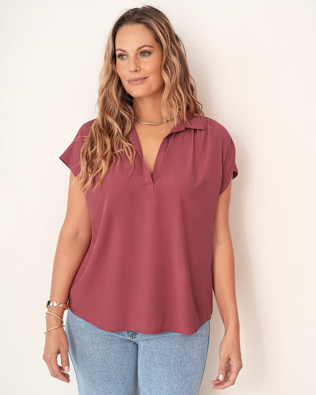 Blusa manga corta con perilla funcional y cuello camisero