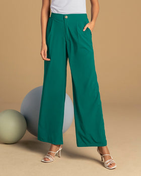 Pantalón tiro alto con prenses en frente y bolsillos funcionales#color_601-verde-esmeralda