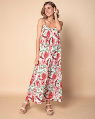 Vestido largo de tiritas y escote en U recogido#color_191-estampado-flores-rojas