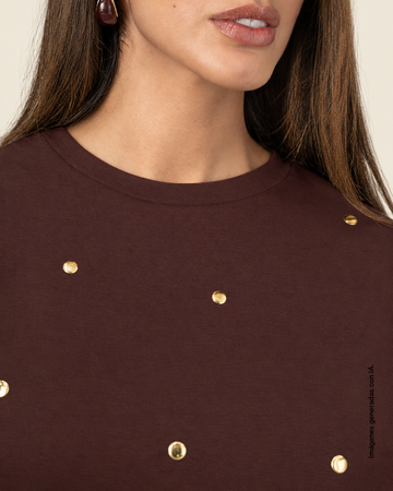Camiseta manga corta con detalles con brillo#color_c24-cafe-medio