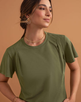 Camiseta básica manga corta con cuello redondo#color_604-verde-militar