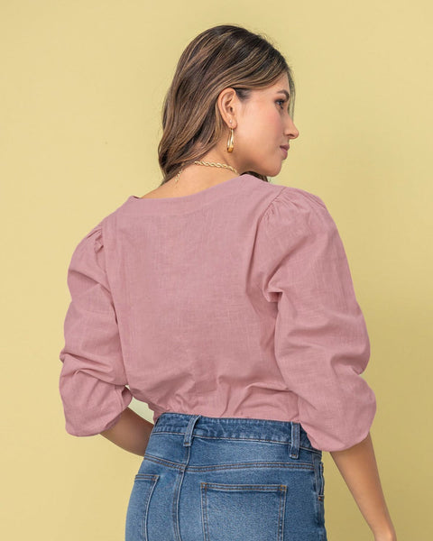 Blusa manga 3/4 con efecto volumen#color_180-palo-rosa