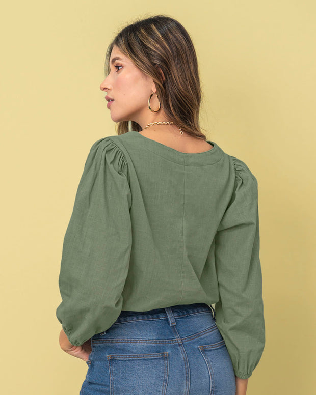 Blusa manga 3/4 con efecto volumen