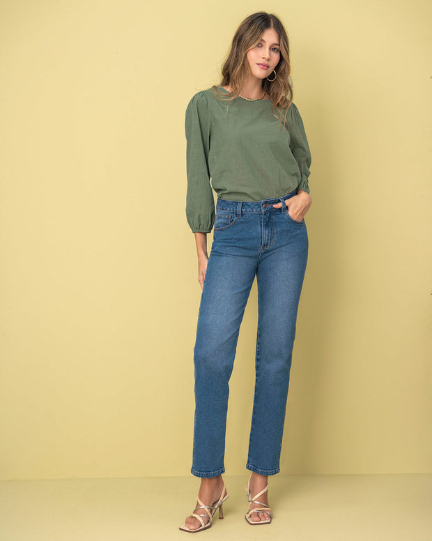 Blusa manga 3/4 con efecto volumen