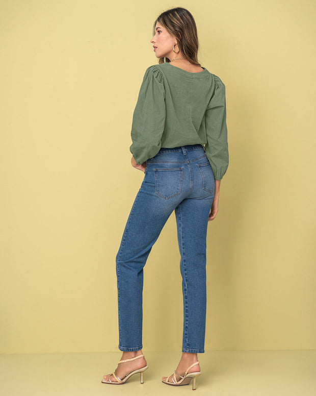 Blusa manga 3/4 con efecto volumen
