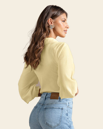 Camiseta manga larga con cuello tejido y tela acanalada#color_c72-mantequilla