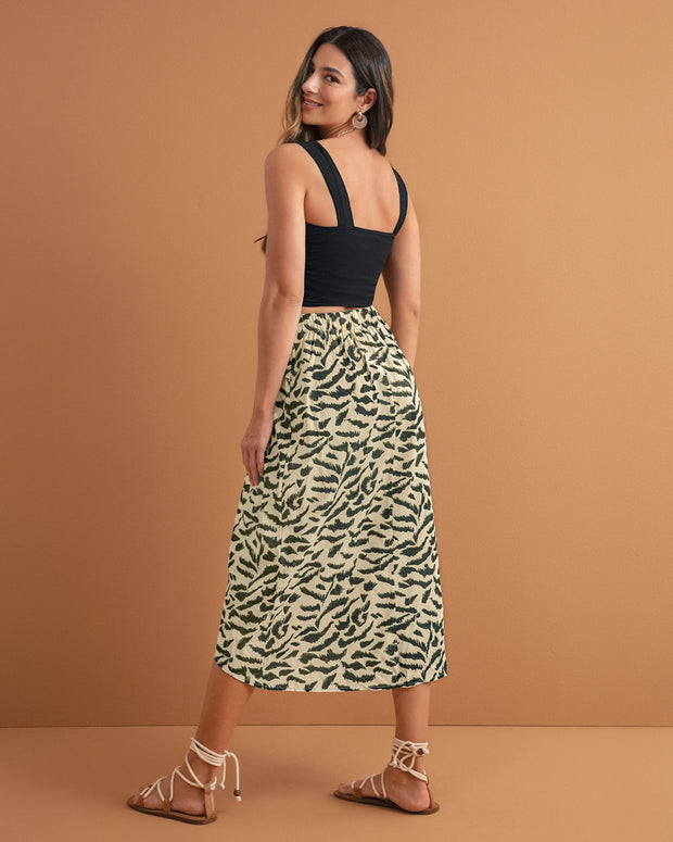 Falda larga con diseño cruzado y elástico en posterior#color_119-animal-print