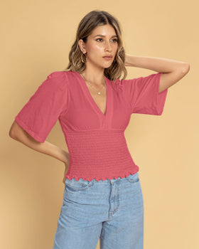 Camiseta cuello en V ajustada#color_301-rosa-medio