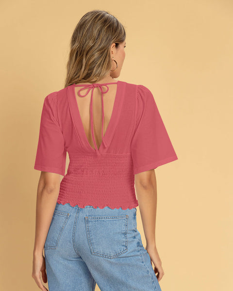 Camiseta cuello en V ajustada#color_301-rosa-medio