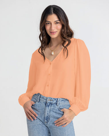 Blusa manga larga escote en V#color_279-mandarina