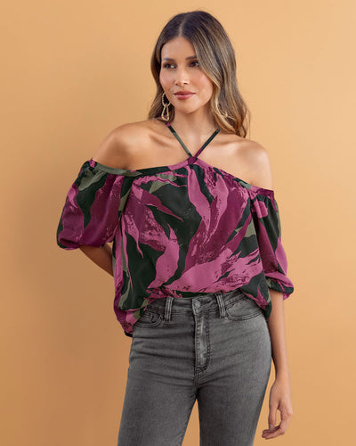 Blusa manga 3/4 de hombro caído y tiras en frente#color_001-estampado-morado