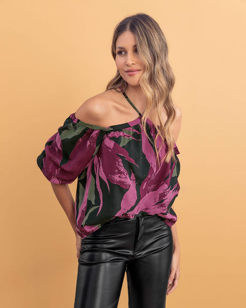 Blusa manga 3/4 de hombro caído y tiras en frente#color_001-estampado-morado