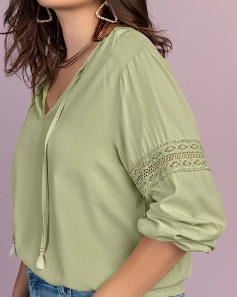 Blusa manga larga con detalle tipo encaje#color_601-verde