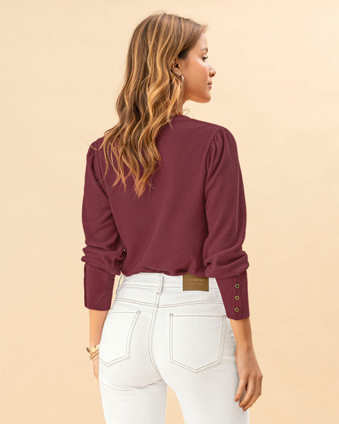 Camiseta con botones decorativos en mangas#color_c55-vino